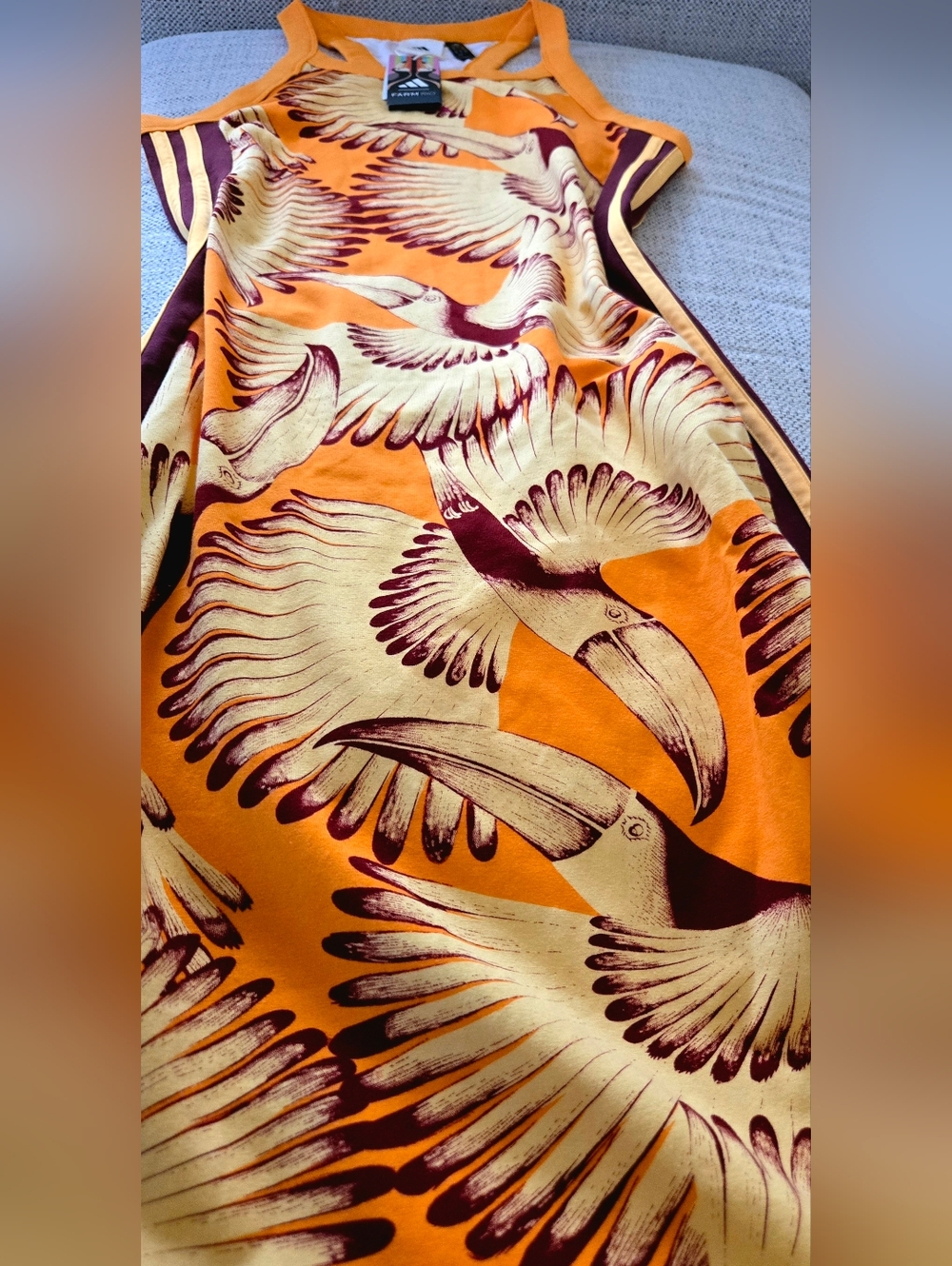 NWT ADIDAS x FARM RIO Orange Graphic Tucan Print Slim Sleeveless Dress Size: M - Picture 9 of 12